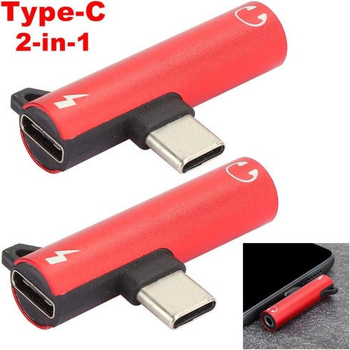 2Pcs USB TypeC to 3.5mm Female Headphone and Charger Adapter, 2 in 1 USB C to Audio Jack Fast Charging Cable for TypeC Mobile Phone (Red)......