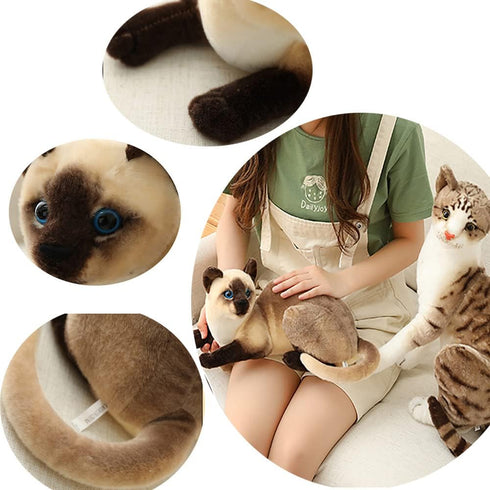 Siamese Cat Stuffed Animal, Shorthair Cat Realistic Plush Cat Stuffed Toys, Gift for Kids 12inches (A)...