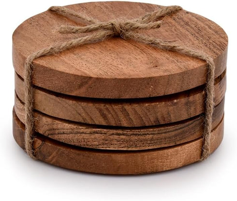 Samhita Acacia Wood Round Coasters Protection Tabletop,Countertop and Surfaces from Water Marks or Damage | Home & Office Decor | Housewarming Gif...