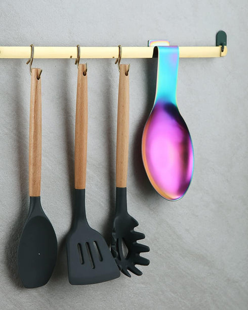Matte Rainbow Spoon Rest, Stainless Steel Holder for Stove Top, Kitchen Utensils for Ladles, Tongs, Spatula, Pot Lid, Dishwasher Safe (1PC-9.5 Inc...