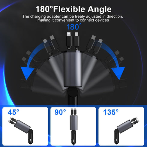Retractable Car Charger, 4 in 1 Retractable Car Charger, 100W Dual Ports Fast Charger, Cigarette Lighter Car Charger for iPhone 15/14/13/12/11, iP...