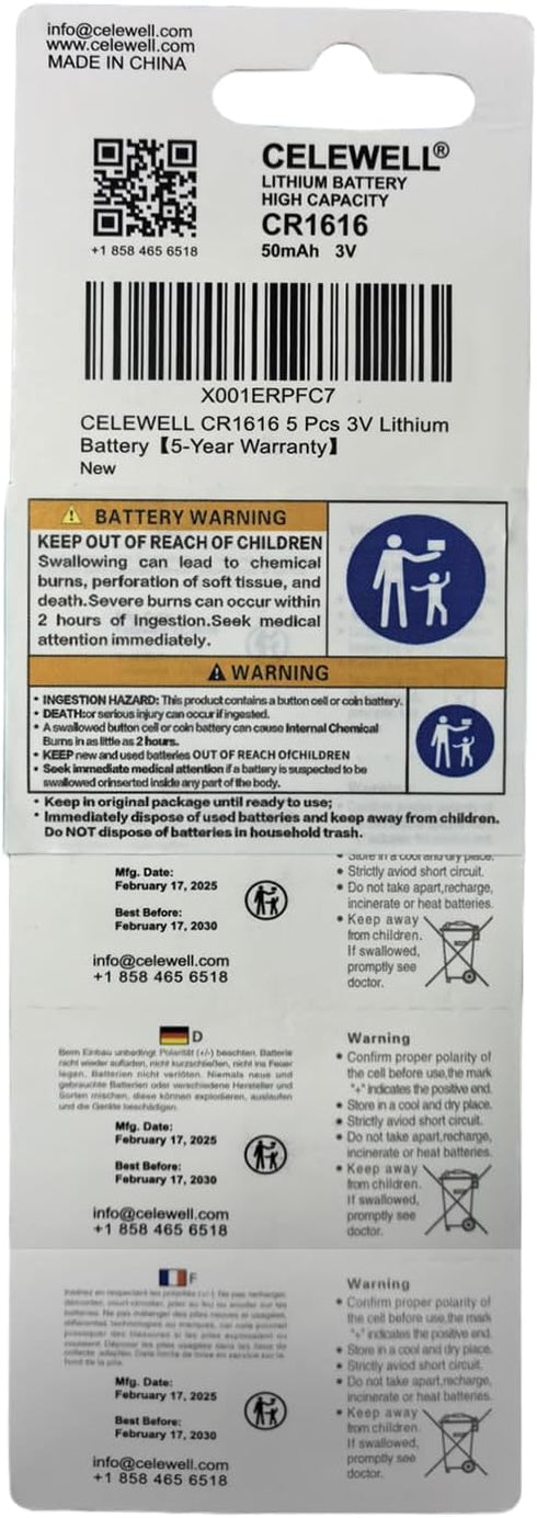 CR1616 5 Pcs 3V Lithium Battery?5-Year Warranty?...