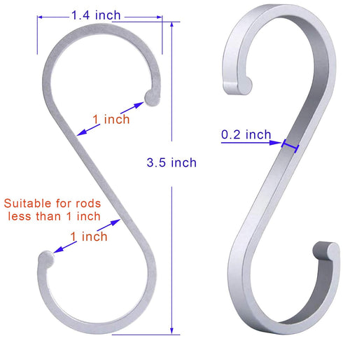 Aluminum S Hooks, Versatility S-Hooks Coffee Cup Hooks for Hanging Coffee Mugs, Kitchen Pot and Pans, Grill Utensils, Plants, 12 Pack Matte Finish...