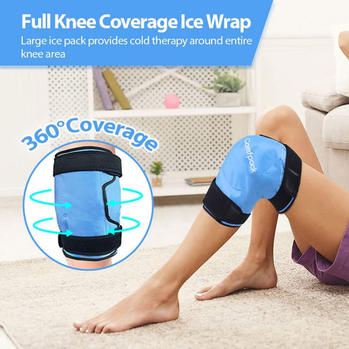 Large Ice Pack for Knee Pain Relief, 19" x 10" Knee Ice Pack Wrap Around Entire Knee, Hot Cold Therapy for Injuries, Swelling, Knee Replacement Su...
