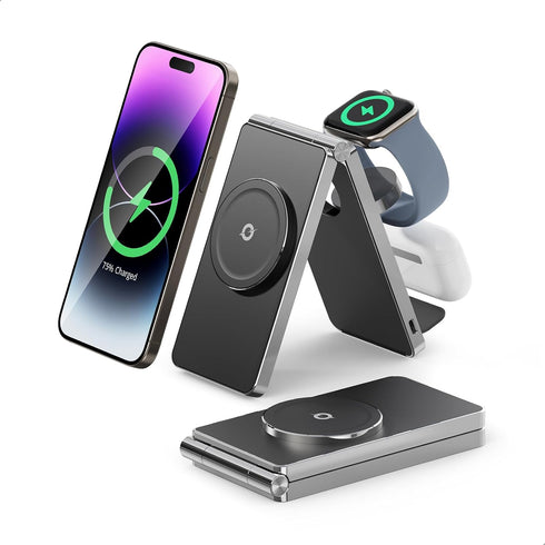 2024 3 in 1 30W Super Fast Wireless Charging Station for iPhone Apple Watch AirPods Multiple Devices, Magnetic Foldable Wireless Charger Dock, Tra...