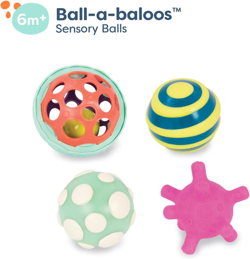 B. toys- B. baby- 4 Sensory Balls – Baby Toys – Developmental Play – Rubber Balls with Textures, Sounds, Lights – Ball-a-baloos- 6 Months +...