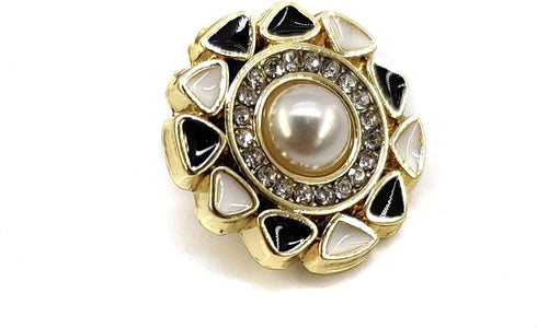 Faux Pearl Center Black White Enamel Edge Sewing Shank Buttons 20 Pcs - 18mm, 23/32"...