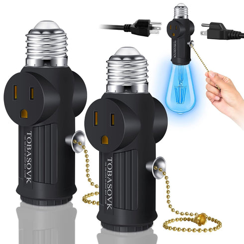 2 PCS Light Socket to Plug Adapter, Both Sides Sockets Support 3 Prong Light Socket Outlet Adapter, Light Bulb Outlet Socket Adapter with Switch C...
