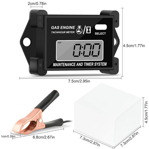 Digital Tachometer Small Engine Tach Hour Meter, Inductive Tacho Gauge, Total Time, Job Timer, RPM Meter, for Snowmobile Skis Motor Bike Go Kart L...