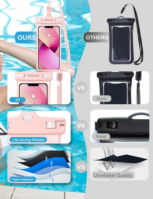 wellhouse Waterproof Phone Pouch, Waterproof Phone Case for iPhone 15 14 13 12 Pro Max XS Samsung, IPX8 3D Cellphone Dry Bag Beach Essentials Pink...