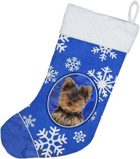Caroline's Treasures KJ1181CS Winter Snowflakes Holiday Yorkie Puppy/Yorkshire Terrier Christmas Stocking Fireplace Hanging Stockings Christmas Se...