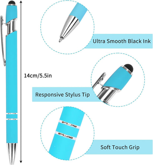 EOOUT 12pcs Ballpoint Pens, 1.0mm Black Ink Soft Touch Click Metal Pen with Stylus Tip for Touch Screens, 2-in-1 Ballpoint Pen with Stylus Tip......