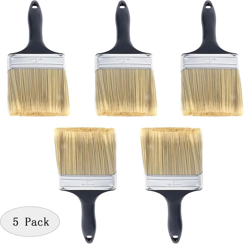 5 Pieces 4 Inch Paint Brushes,Flat Painting Brush Tool with Treated Plastic Handle for Home Furniture DIY Paint,Wood Cabinet,Fences,Deck and Wall ...