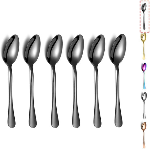 Black Teaspoons, Kyraton 6 Pieces 6.7" Stainless Steel Tea Spoons With Black Titanium Plating, Ice Cream Spoons, Dessert Spoon, Coffee Spoon,Golde...