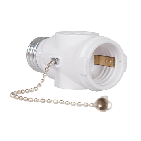 Maxxima Dual Outlet Light Socket Adapter - Featuring Pull Chain, Expands E26 Standard Bulb Socket into 2 Electrical Outlets, Ideal for Workshops, ...