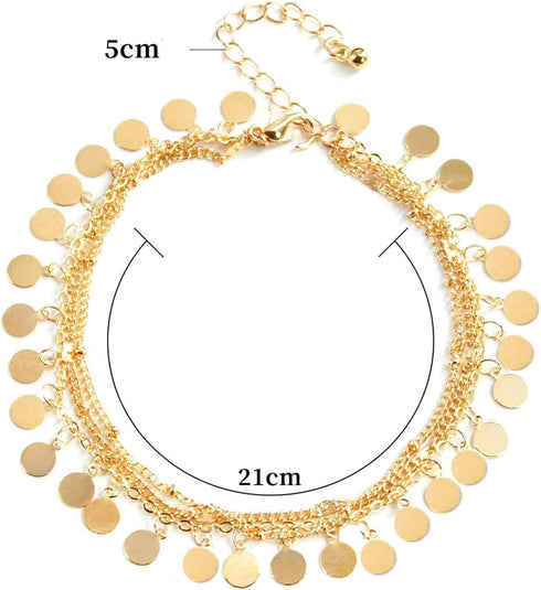 Boho Layered Disc Ankle Gold Sequins Ankle Bracelet Multilayer Tassel Ankle Chain Summer Beach Barefoot Sandals Chain Foot Jewelry for Women...