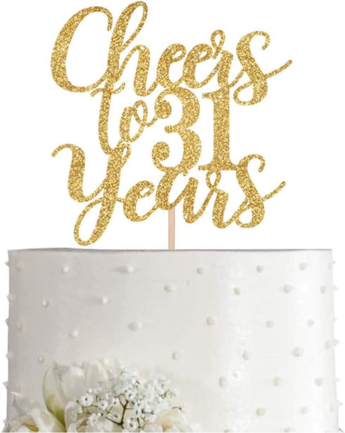 Gold Glitter Cheers to 31 years cake topper, Gold Happy 31st Birthday Cake Topper, Birthday Party Decorations, Supplies...