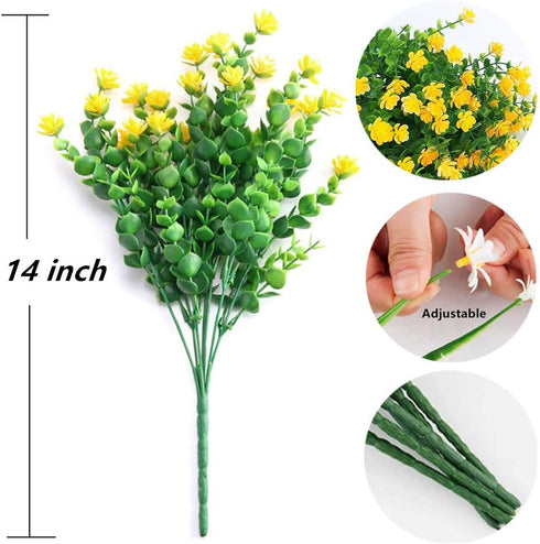 8 Bundles Artificial Flowers Outdoor UV Resistant Fake Plastic Plants Faux Greenery Shrubs Indoor Outside Hanging Planter Home Kitchen Office Wedd...