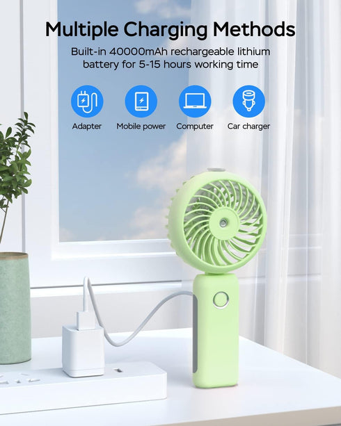Portable Handheld Misting Fan, 4000mAh USB Rechargeable Personal Foldable Fan with Water Tank Battery Operated Spray Water Mist Fan Makeup Small F...