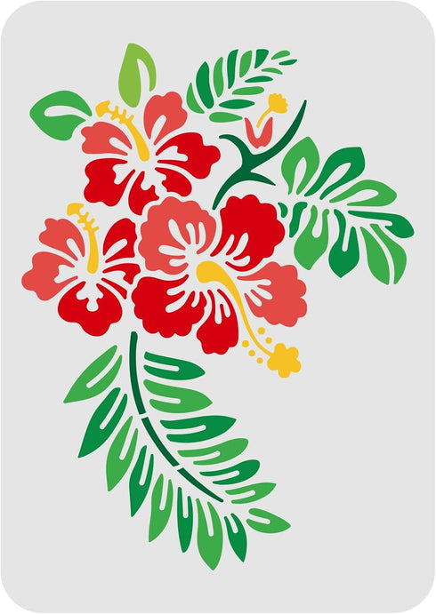 FINGERINSPIRE Flowers Leaf Stencil A4 Size Hawaii Flower Stencil Rectangle Hibiscus Flowers Stencil Reusable DIY Stencil Template for Walls and Cr...
