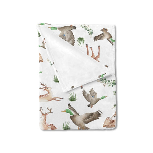 Baby Hunting Woodland Animals Blanket for Girls & Boys Wild Animals Swaddle Blankets Hunting Deer Duck Leaves Baby Toddler Newborn Nursery Bed Bla...