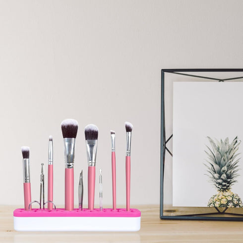 TANG SONG 1 PC Rectangle Silicone Make up Brush Holder Cosmetic Storage Box Desktop Organizers (Pink)...