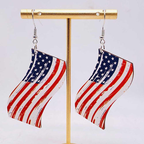 American Patriotic Wood Earrings Set American Flag Red White and Blue Heart Teardrop Earrings for Women 4th of July Independence Memorial Day Dang...