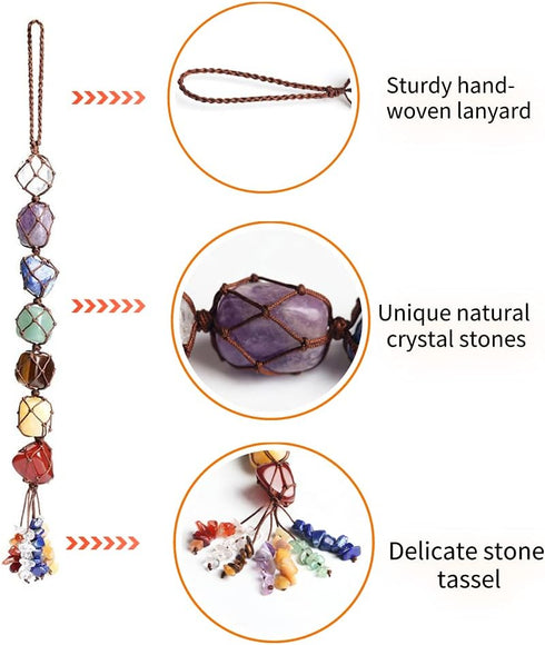 7 Chakra Gemstones Healing Feng Shui Crystals Window Car Decorations Hanging Ornament Dowsing Pendulum Good Luck Home Decoration for Reiki Yoga Me...