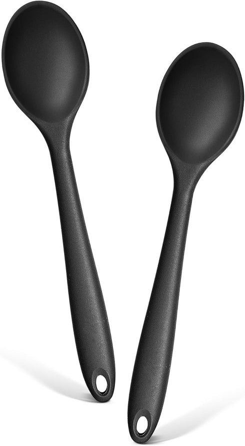 E-far Silicone Cooking Spoon Set of 2, Heat Resistant Kitchen Spoons Utensils Nonstick Mixing Spoon for Baking Stirring Serving, Non-Toxic & Dishw...