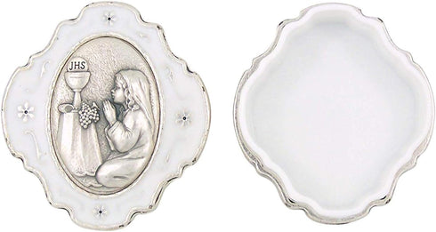 Small Metal Keepsake Rosary Box, 1 3/4 Inch (White)...