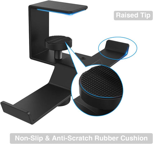 6amLifestyle Under Desk Dual Headphone Hanger, Metal Headset Stand Gaming Earphone Holder Universal Clamp on Desk Hanger Hook for All Headsets, Bl...
