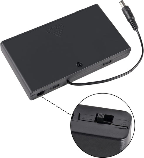 2Pcs 8 Slots AA Battery Holder Case Box 8 x 12V Battery Storage Box Battery Container Case with DC 5.5x2.1mm Male Connector and Cover ON/Off Switc...