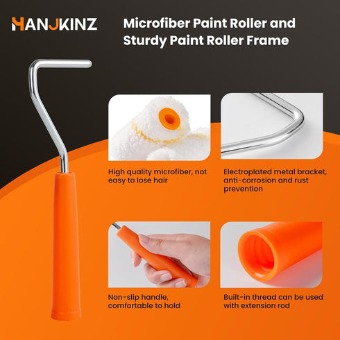 Microfiber Paint Roller Covers (3/8" Nap), 2 Inch 15 Pack Small Paint Roller Kit with High-Density Fabric Paint Roller, Paint Tray, Paint Tray Lin...