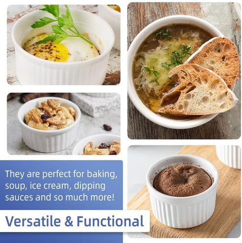 Nuwave Ceramic Ramekins 4oz Set of 6, Classic Elegant Style Ramekins for Baking Souffles, Creme Brulées, Custards, Puddings, Oven, Microwave & Dis...