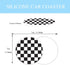 Black and White Checkered Steering Wheel Cover Rubber Anti-Slip 14.5-15 Inch Universal Steering Wheel Cover with 2 Pieces Car Coasters Suitable fo...