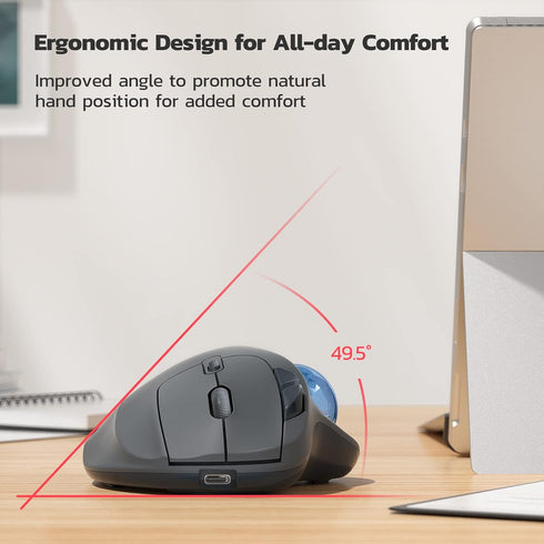 Nulea Wireless Trackball Mouse, Rechargeable Ergonomic, Easy Thumb Control, Precise & Smooth Tracking, 3 Device Connection (Bluetooth or USB), Com...