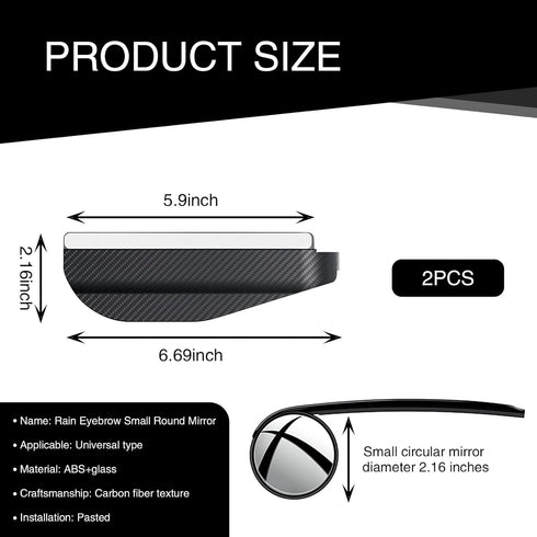 2 PCS Car Rearview Mirror Auxiliary Accessories, 6.69In x 2.16In Waterproof ABS Glass Vehicle Rearview Mirror Rain Eyebrow, Universal Automotive R...