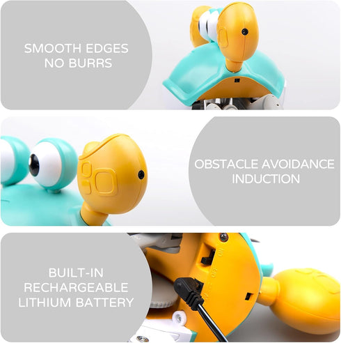 Crawling Crab Baby Toy with Music and LED Light Up for Kids, Toddler Interactive Learning Toy with Automatically Avoid Obstacles, Build in Recharg...