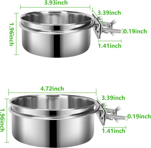 Dog Food Water Bowl for Cage with Clamp Holder, Stainless Steel Pet Kennel Hanging Bowls Non-Spill Detectable Bowls Crate Feeder for Small Medium ...