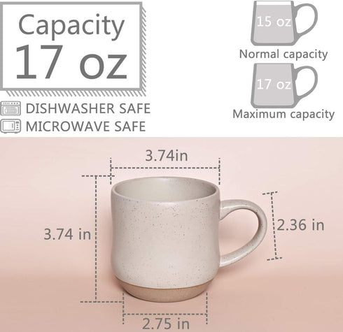 Bosmarlin Large Stoneware Speckled Coffee Mug, Big Ceramic Tea Cup, 17 Oz, Dishwasher and Microwave Safe (White, 1)...