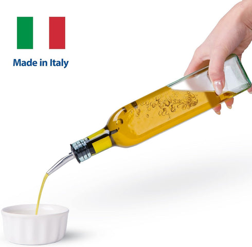 EHOMEA2Z Italian Glass Olive Oil Dispenser Bottle - 16 Oz, Oil and Vinegar Cruet with Stainless Steel Spout for Kitchen, Slight Green Tint (1, 473...