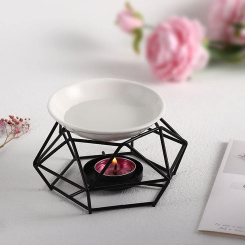SXCHEN Essential Oil Burner for Scented Oil Tea Light Wax Melt Warmer Ceramic Tealight Wax Candle Burner Black Metal Aroma Diffuser-Set of 1...