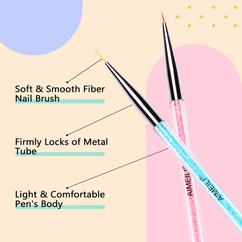 AIMEILI Nail Art Brushes Set Gel Polish Nail Art Design Pen Painting Tools, Dual-ended Nail Art Liner Brush Pen for Nail Gel Polish Painted Nail D...