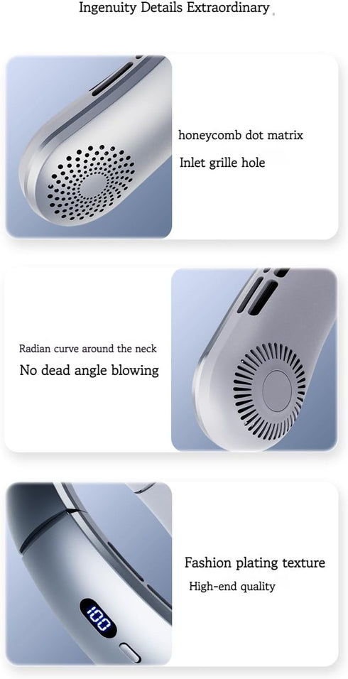 Portable Neck Fan, USB Rechargeable Hands-Free Bladeless Fan, 1-100 Adjustable Speeds, Quiet Wearable Fan for Outdoor and Indoor Use, Left-Right A...