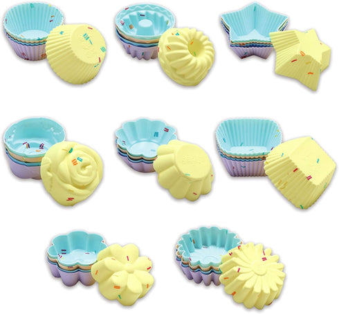 40PCS Silicone Cupcake Baking Cups Set Silicone Baking Cups For Baking, Including 8 Shapes Silicone Muffin Cups Cupcake Molds (Round, Square, Star...