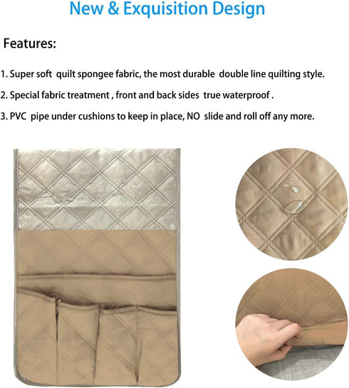 TALC Non-Slip Sofa Armrest Storage Organizer, Waterproof Couch Recliner Remote Control Holder with 5 Pockets Armchair Caddy for Ipad, Phone, Magaz...