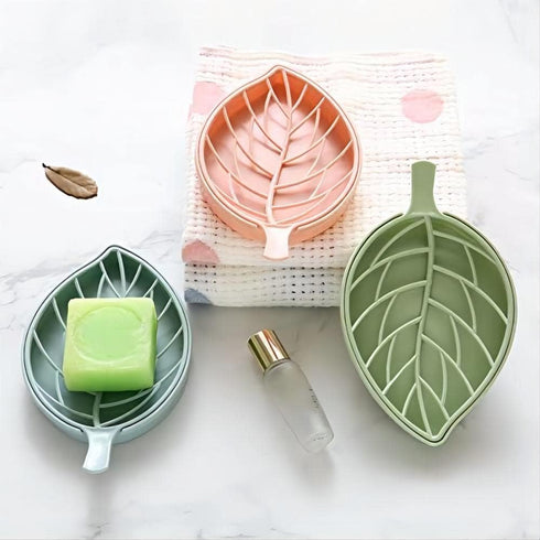 3 Color Soap Dish,Leaf-Shaped Shower Soap Holder with Draining Tray,Fashionable Soap Dish for Shower Kitchen,3 Pack...