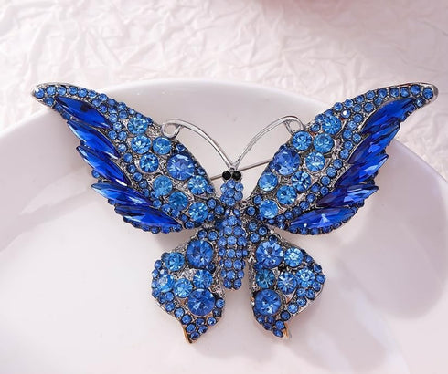 Crystal Rhinestone Butterfly Brooch Elegant Lapel Pins Dress Accessories Jewelry Gift For Women Girls (Blue)...