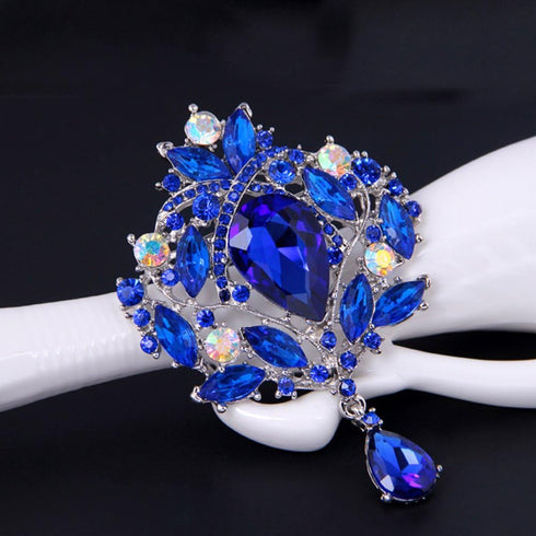 4pcs Big Blue Crystal Silver Plated Brooch for Wedding Bouquet...