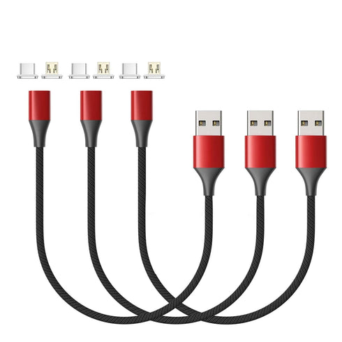 N. NETDOT Magnetic Charging Cable, Gen10 Nylon Braided 2-in-1 Magnetic Phone Charger Compatible with USB-C and Micro-USB Devices (1ft/3 pack red)...